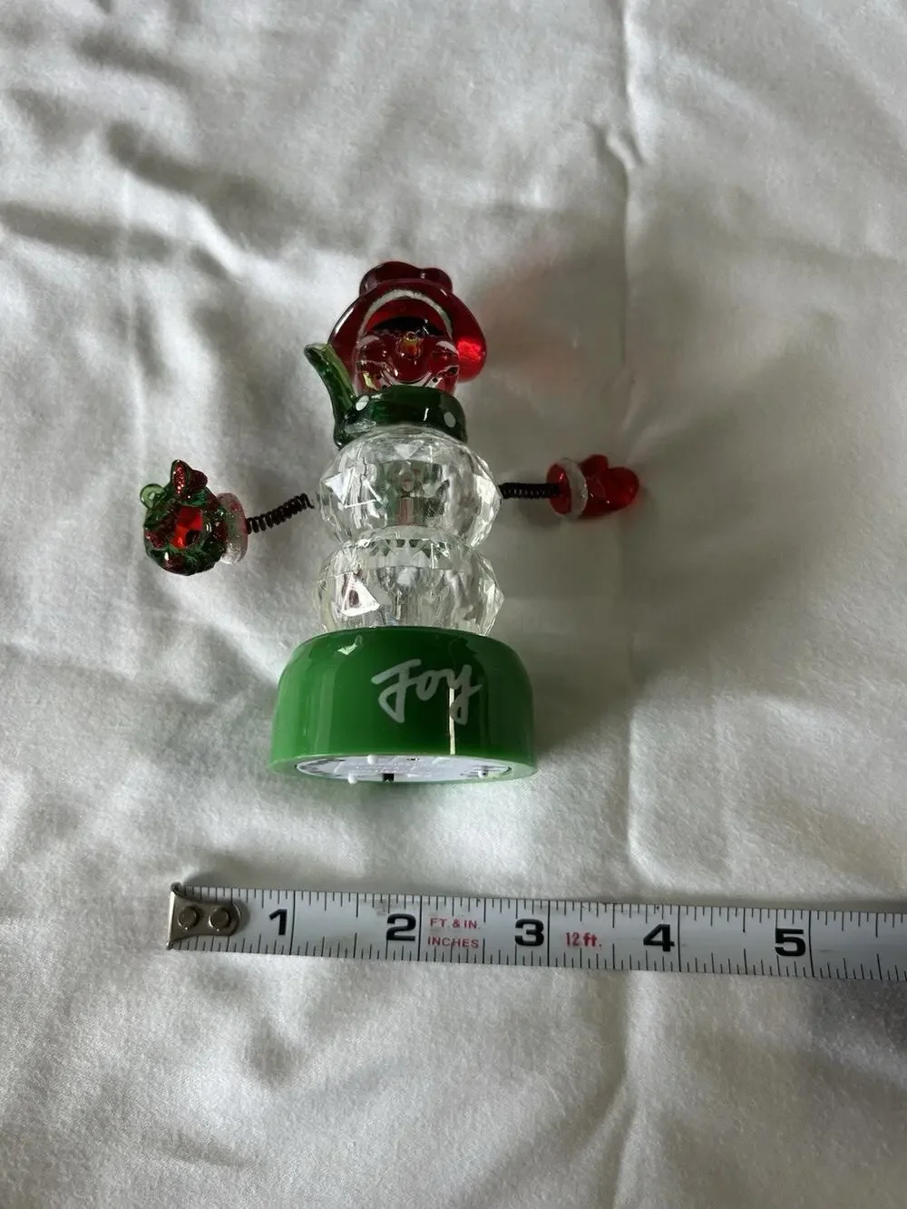Snowman Ornament Coil Metal Movable Arms Legs - Acrylic - lights - not tested